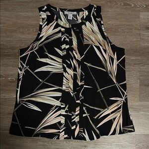 White House Black Market Black Tropical Leaf Tie-Neck Shell